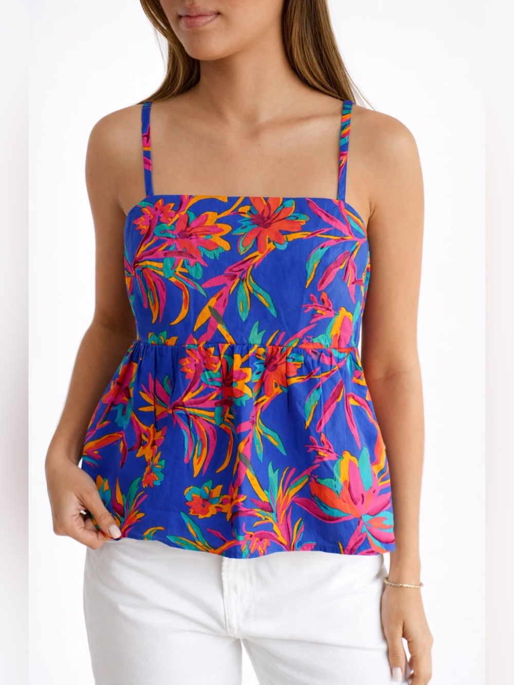 J.Crew Cotton-blend Tie-back Strappy Top in Brilliant Blue / Fuschia Size 6